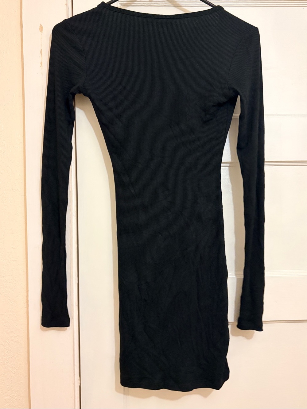 Naked Wardrobe Long Sleeve Scoop Neck Ribbed Mini Dress Black S NWT
